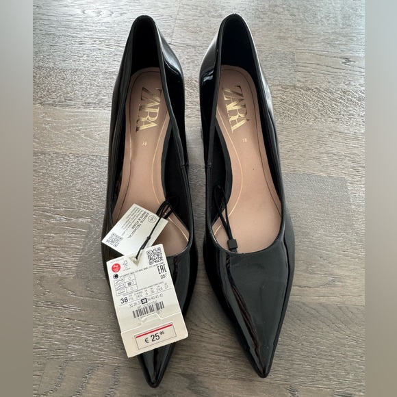 Zara black Patent Block Heel Shoes - Picture 1 of 3